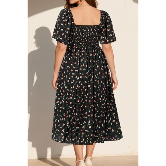 Plus Size Summer Dress Boho Floral Midi Beach Wedding Casual 18 Plus - Picture 2 of 5